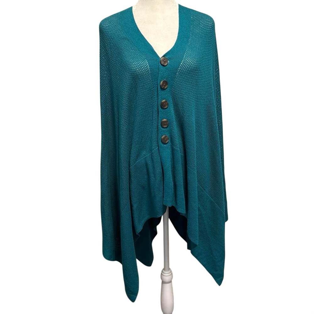 NEW J Jill Plus Size XL 1X 2X 3X Open Knit Button Poncho Sweater Oceanside